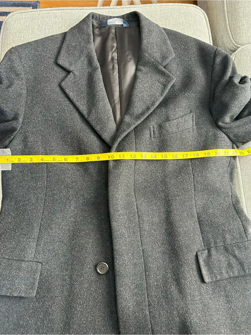 Polo Ralph Lauren 100% Cashmere Overcoat 42R Gray Long Trench Coat Blue Label